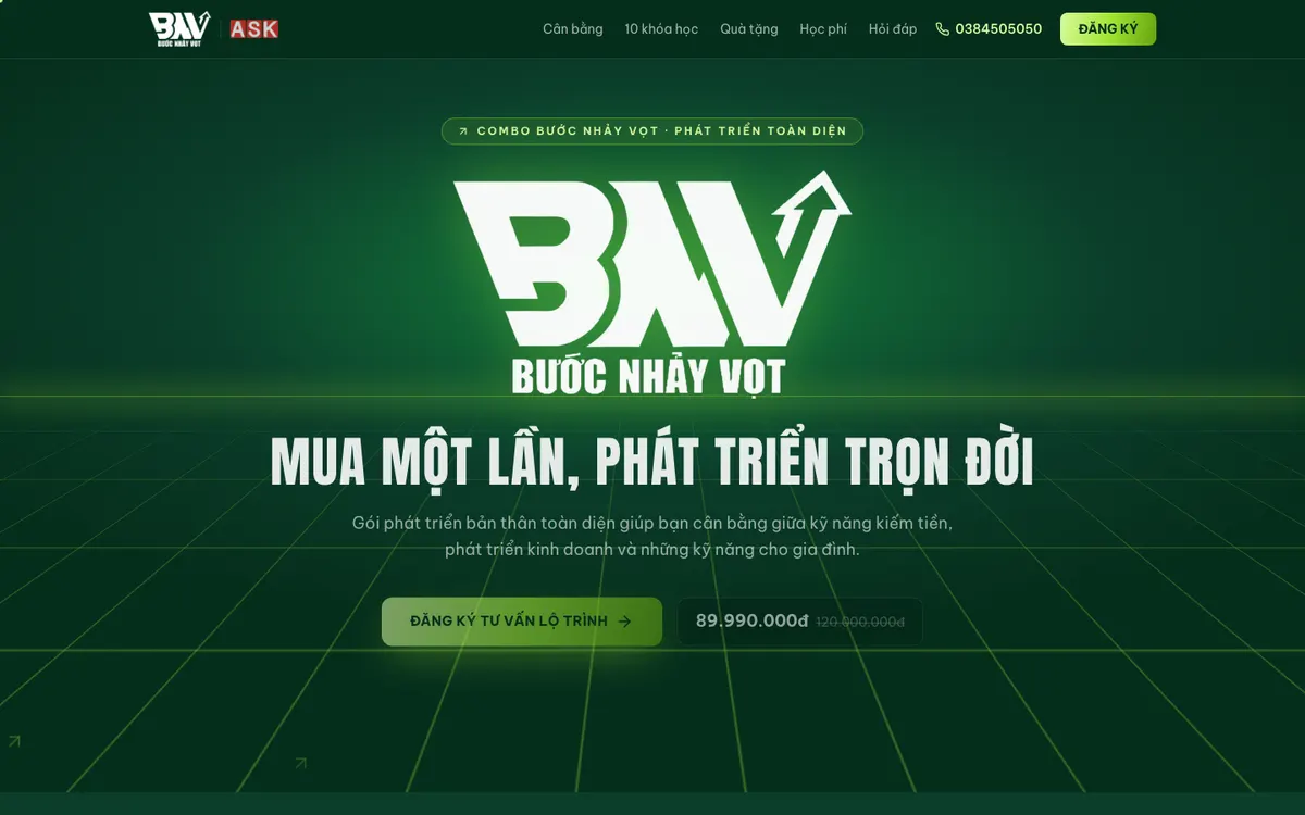 Ảnh chụp landing page Combo Bước Nhảy Vọt
