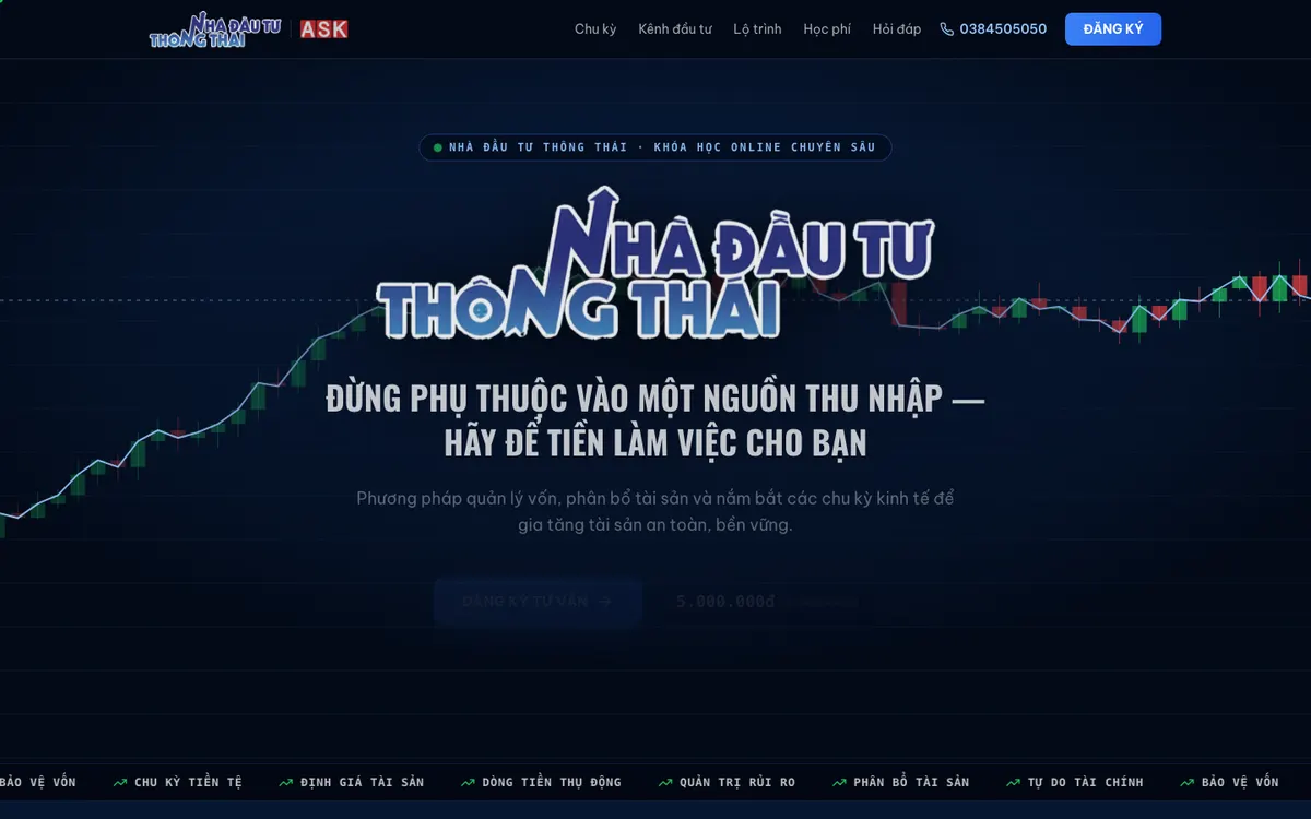 Ảnh chụp landing page Nhà Đầu Tư Thông Thái